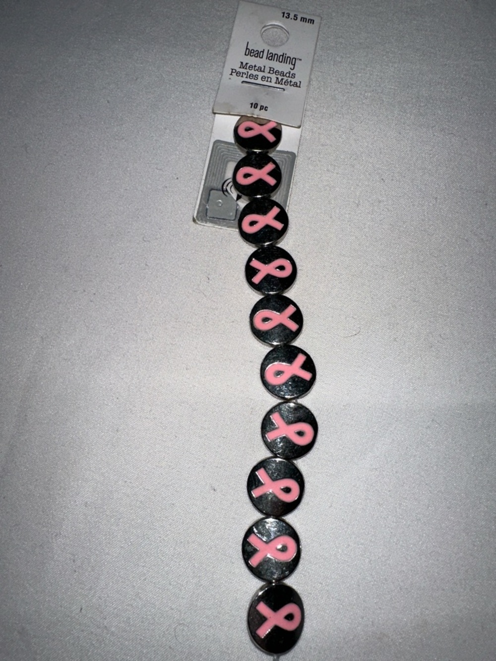 Pink Ribbon Metal Beads Strand - Black & Pink